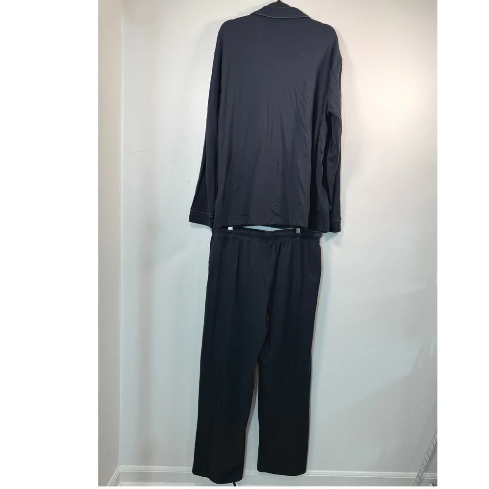 L.L.Bean Pajama Set Men XL Traditional Fit Navy Blue Button-Down EUC
